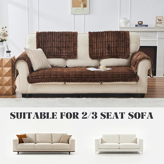 beeweed Couch Covers for Sofa, Couch Covers for Dogs Washable, Non Slip Plush Sofa Slipcovers, Couch Furniture Protector Pet Friendly, Brown, 27.6” x 82.7” - Image 6