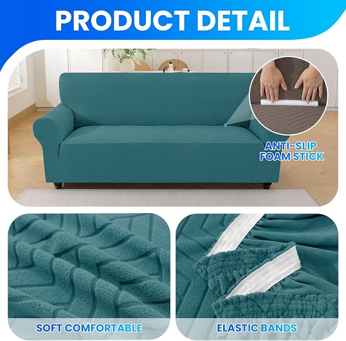 Stretch Sofa Cover Non-Slip Washable Furniture Protector | Stretch, 31"-46".Soft, Non Skid Foam, Elastic Bottom, Machine Washable, for Kids & Pets, Couch & Sofa, Dark Green - Image 5