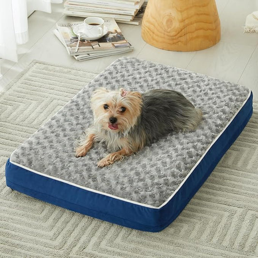 WNPETHOME Orthopedic Large Dog Bed, Extra Large Waterproof Dog Bed with Removable Washable Cover & Anti-Slip Bottom,Egg Crate Foam Pet Bed Mat,Soft Rose Plush Pet Crate Mat by WNPETHOMEPETSHOME