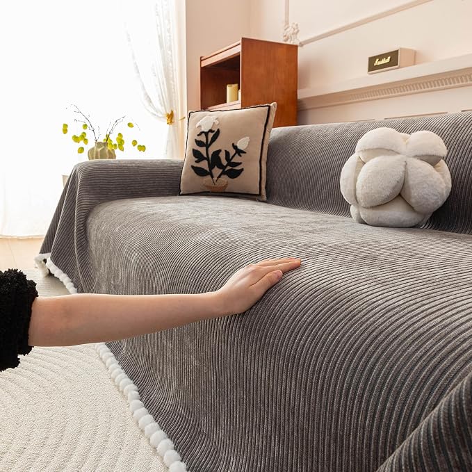 ROOMLIFE Boho Couch Covers for Sofa Washable for 2 Cushion Couch Chenille | Furniture Protector Sofa Couch Cover for Dogs, Soft Breathable Sofa Slipcover, Couch Throw Blankets with Tassels 71''X118'' - Image 6