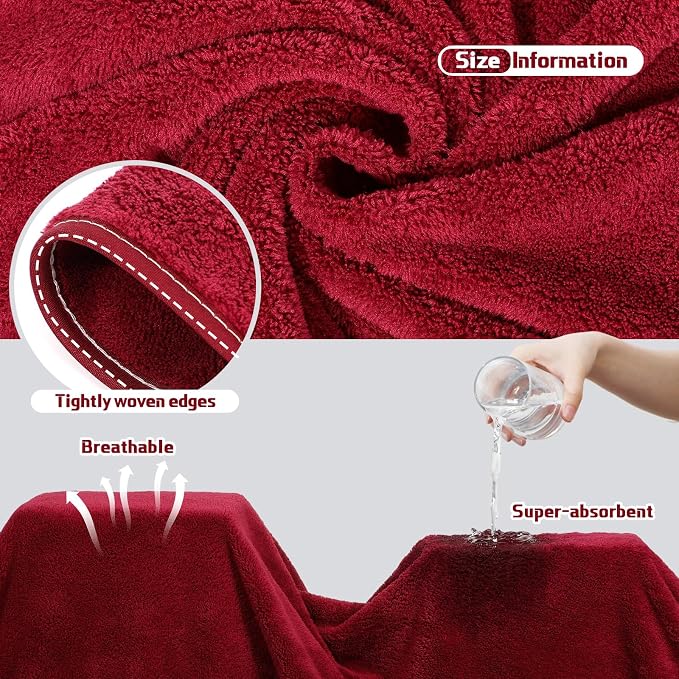 Mixweer 2 Pcs Oversized Bath Towels, 40 x 80 Inch Giant Microfiber Jumbo Bath Sheets Ultra Soft Bathroom Microfiber Quick Dry Absorbent Shower Towels for Spa Camping Beach (Burgundy) - Image 3