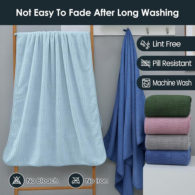 JML Microfiber Bath Towels Set of 4, Large Bathroom Towel for Adult, 30" x 60", Soft, Super Absorbent and Fast Drying, Use for Hair Wrap, Sport, Fitness, Yoga, Diamond Cross Grid Olive-Green - Image 6