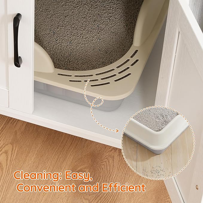 HOOBRO Litter Box Enclosure, Litter Box Furniture with Storage, 2-in-1 Hidden Cat Furniture with Shelf, 2 Dangling Plush Balls and 1 Toy Ball, Large Wooden Cat Washroom, White WT78MW01 - Image 8