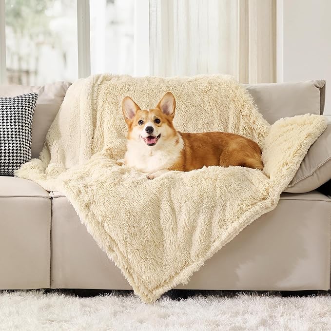 Bedsure Waterproof Dog Blanket for Small Dogs Cats Fluffy Faux Fur, 30x40 | Plush Fuzzy Reversible Pet Blankets for Couch and Dog Bed, Soft Calming Throw Cat Puppy Blanket Washable, Dog Gift, Cream by Unknown