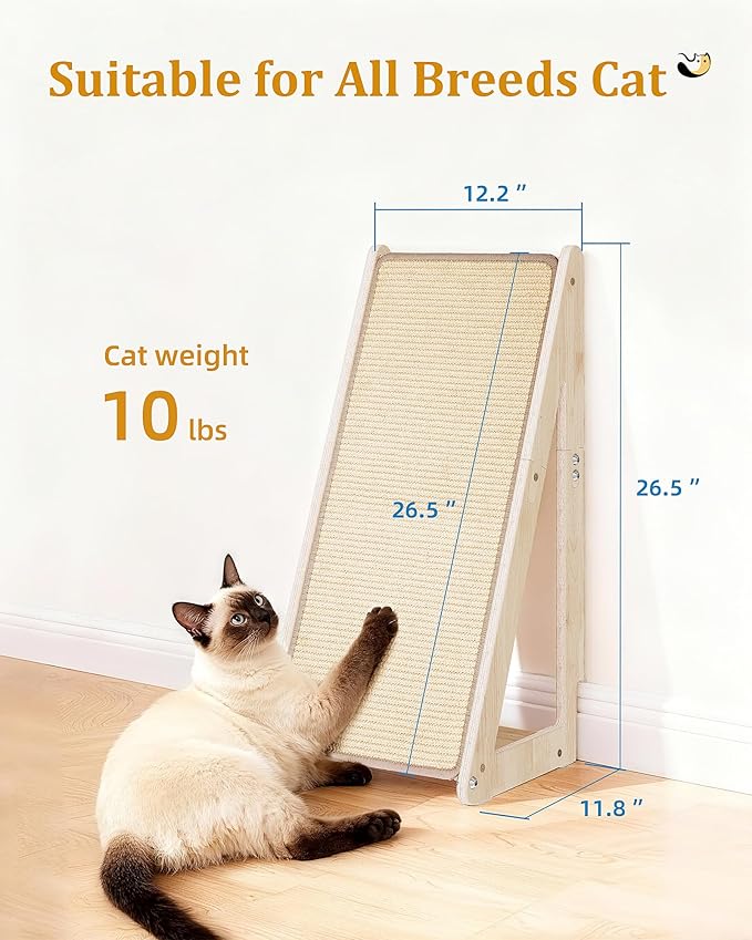 Aechonow 26.4'' Sisal Cat Scratcher Ramp for Indoor Cats | Vertical Scratching Pad for Large Cats, Wooden Cat Furniture - Image 5
