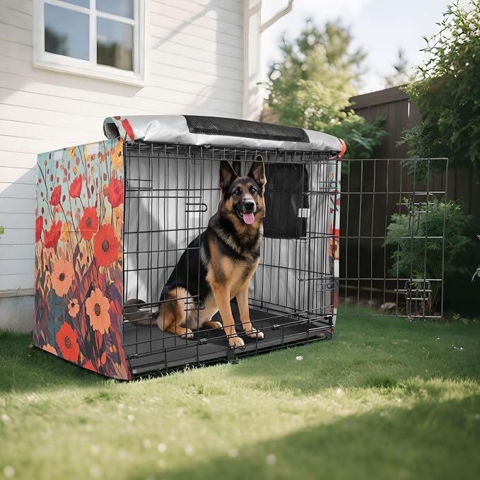 Dog Crate Cover Kennel Cover for Dog Cages Breathable for Wire Cage Indoor Outdoor Autumn Poppy Flowers - Image 8