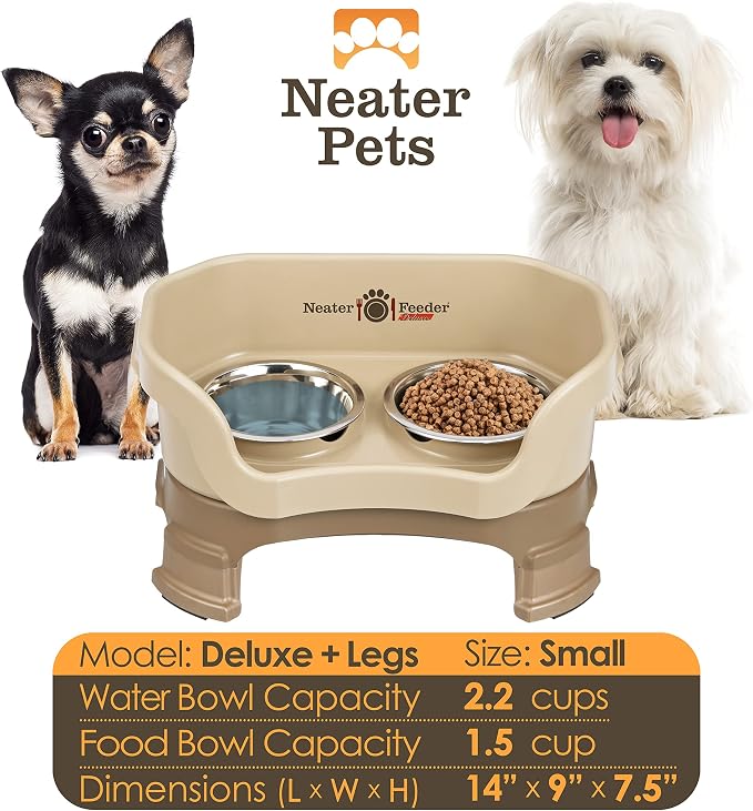 Neater Feeder Deluxe Mess-Proof Elevated Dog Bowls for Small Dogs (Up to 19 lbs), 2 Height Adjustable (6” & 7.5”) No-Spill Raised Dog Bowl Stand, Stainless Steel Food Bowl Set, Made in USA, Cappuccino - Image 2