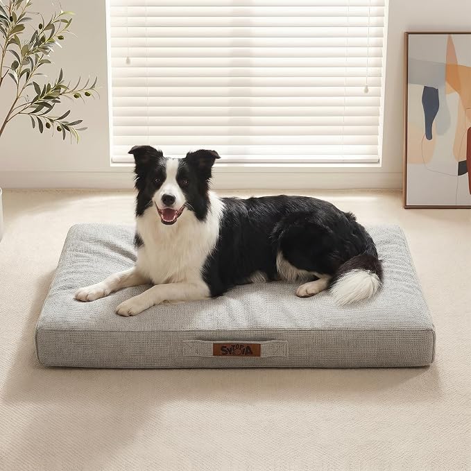 Sytopia Outdoor Dog Bed, 36" XL Orthopedic Dog Bed for Extra Large Dogs (55 lbs), Durable Waterproof Pet Bed, Heavy Duty Dog Crate Pad, Washable Removable Cover, Anti-Slip Bottom, Light Gray by Sytopia