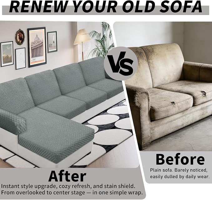 YEMYHOM Couch Cushion Covers for Sofa, Stretch Sectional Back Cushion Covers Washable Thick Furniture Protector Sofa Slipcovers for Pets (1PC Back Couch Cover, Light Gray) - Image 4