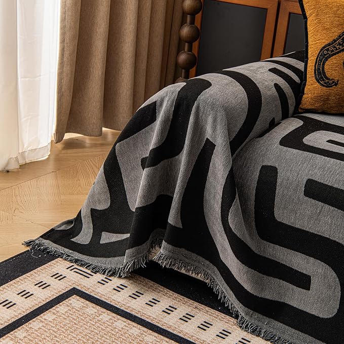 ROOMLIFE Couch Cover 3 Cushion Sofa, Washable Non Slip Furniture Sofa Protector Cover, Soft Chenille Sofa Slipcovers Sectional L Shape Dogs Couch Cover Throw Blanket with Tassels 71''X134'' - Image 2