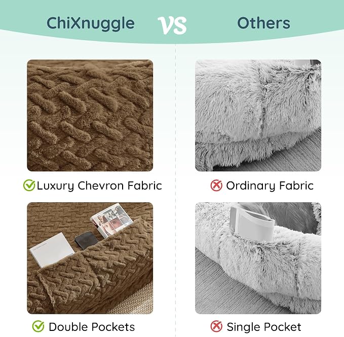 ChiXnuggle Orthopedic Human Dog Bed,with Faux Fur Washable Cover,Blanket | brown,72*40*10,giant dog bed for adult or extra large dogs,egg crate foam,non-slip bottom - Image 4