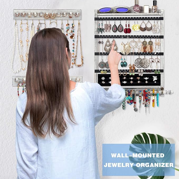Wall Jewelry Organizer,3Pcs Hanging Jewelry Organizer,Wooden Jewelry Holder | Rustic Wall Mounted Jewelry Organizer and Storage,Wall Jewelry Hanger for Home Jewelry Storage Display - Image 3