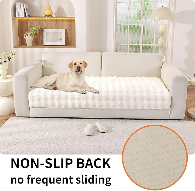 Waterproof Dog Bed Cover Non Slip Couch Covers for Dogs Washable Soft Faux Fur Sofa Cover Couch Covers for 3 Cushion Couch Sofa Pet Friendly (Off White, 24" x 24" 2 Pack) - Image 4