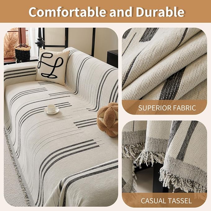 Boho Couch Covers for Sofa Washable Sofa Covers for 3 Cushion Couch Soft Non Slip Couch Covers for Sectional Sofa Dog Pet Furniture Protector (Dark Grey, 91"*150") - Image 2