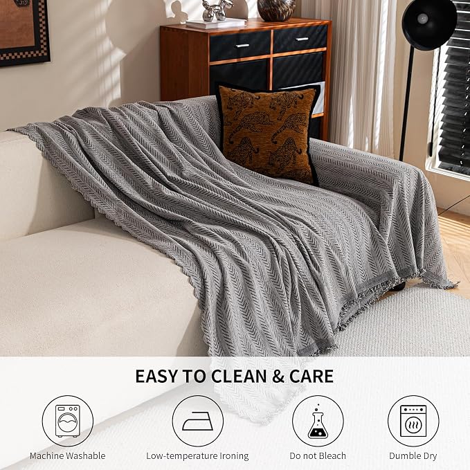 Dark Grey Sofa Covers Washable Couch Covers for Pets Kids, 2 Cushion Couch Loveseat Furniture Protector, Non Slip Strip Couch Cover Chenille Couch Throw Blankets Tassels, 71"x 150" - Image 6