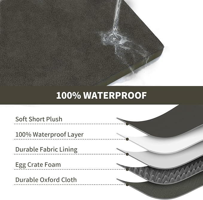 Large Waterproof Orthopedic Dog Bed with Egg Crate Foam | Fits 42x28 Crates, TPU Waterproof Layer, 1680D Washable Oxford Cover, Portable Handle, Indoor & Outdoor Use, Up to 80 lbs - Image 6