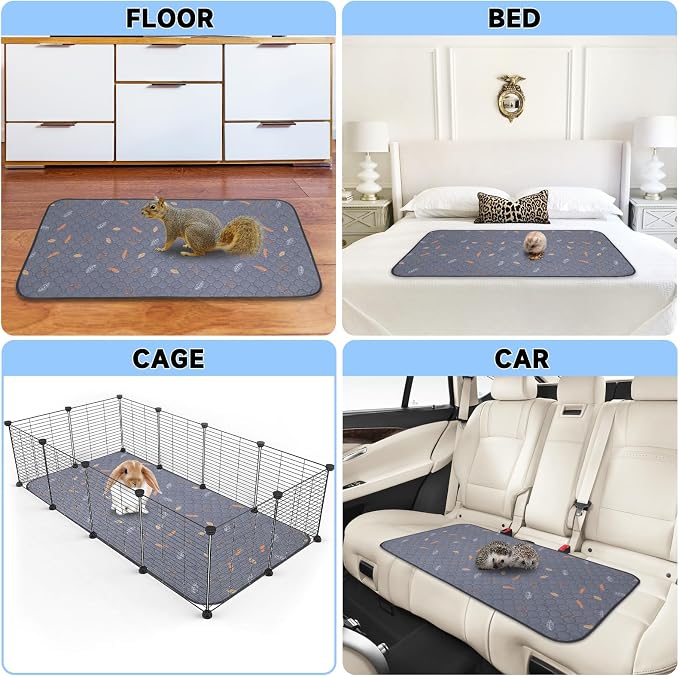 Sunheir 2 Pack Washable Guinea Pig Pee Pads, 24" x 48" Waterproof Reusable Guinea Pig Cage Liners, Absorbent Bedding Training Mat for Small Animal Guinea Pigs Rabbit Bunny Hamster (Leaves - Deep Grey) - Image 4