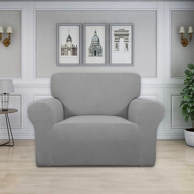 Easy-Going Stretch Oversized Chair Slipcover with Arm Washable Light Gray | 1-Piece Large chair covers armchair Furniture Protector for Living Room chair and a half cover Soft For Kids, Pet. - Image 2