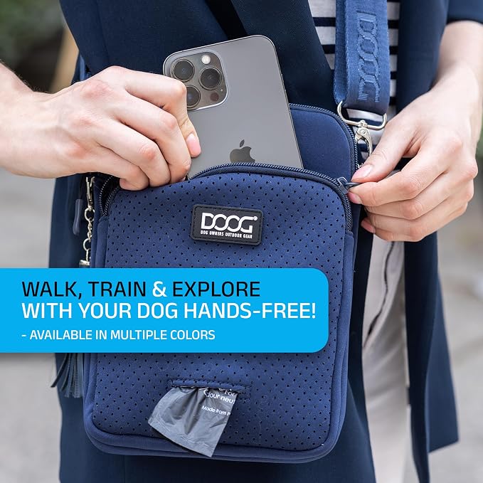DOOG Neosport Walkie Bag - Lightweight Neoprene Dog Treat Pouch & Crossbody Shoulder Bag with Built-in Poop Bag Dispenser - Hands-Free Everyday Essentials - Navy - Image 6