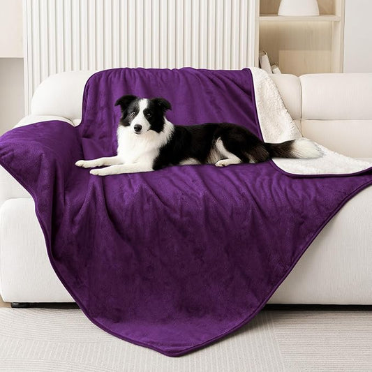Smiry Waterproof Dog Bed Blanket, Leakproof Pet Throw Blanket for Bed Couch Sofa, Reversible Sherpa Fleece Furniture Protector Cover for Small Medium Large Dogs Cats (Purple, 50x60 inches) by Smiry