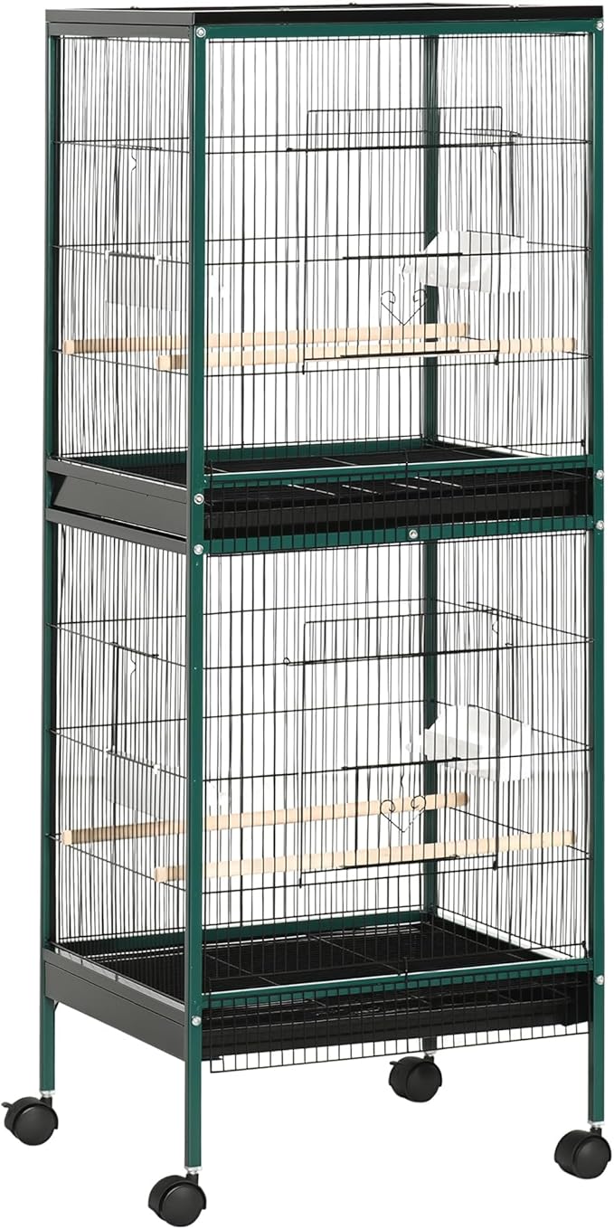 PawHut Large Bird Cage with 1.7 ft. Width for Wingspan, Bird Aviary Indoor with Multi-Door Design, Fit for a Canary, Finch, Conure, 55", Green | Bird Aviary Indoor, Multi-Door Design, Fit for a Canary, Finch, Conure by PawHut