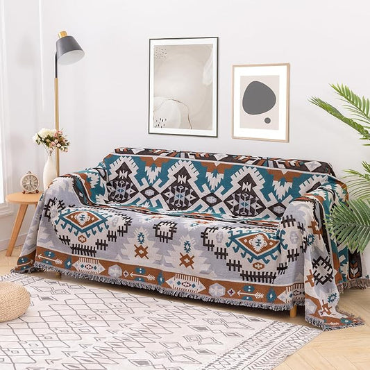 Homcosan Sofa Slipcovers Towel Reversible Geometrical Sectional Couch Cover Sofa Blanket for 3 Seat Boho Sofa Cover with Tassels Couch Protector for Pets, Kids by Homcosan