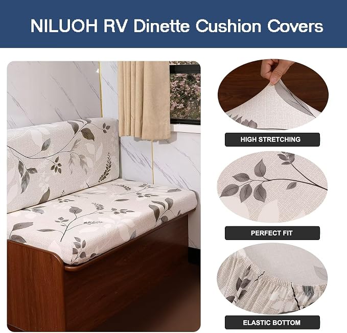 NILUOH RV Dinette Cushion Covers,Stretch Camper Cushion Slipcovers Replacement Sofa Cushions Washable Loveseat Slipcovers for Travel Trailer Couch (2 Bench Cover & 2 Backrest Cover, Color20) - Image 2