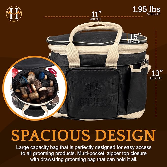 Huntley Equestrian Deluxe Grooming Bag Perfectly Designed Easy Access Multi Pocket Zipper Top Closure Double Handles Shoulder Strap Exterior Pockets - Image 3