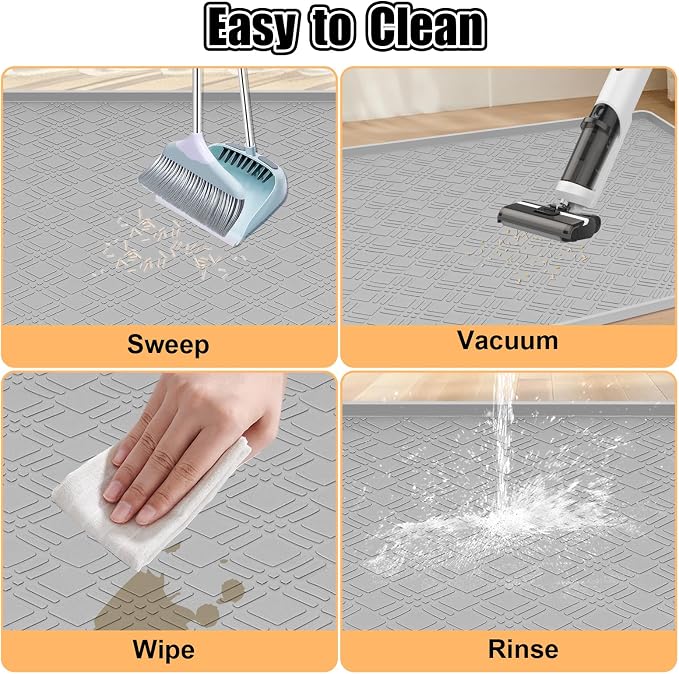 Silicone Cat Litter Mat 42" x 29" Cat Mat for Litter Box, Light Grey | Extra Large Cat Litter Trapping Mat for Floor, Waterproof, Non-Slip Kitty Litter Box Mat with Raised Edge, Easy to Clean - Image 7