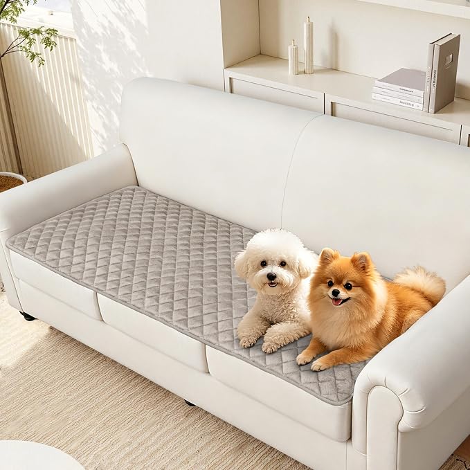 ALIECOM Sofa Cover Waterproof Couch Cover for Dogs Washable Velvet Sofa Slipcovers for 3 Cushion Couch Pet Friendly Non Slip Living Room Furniture Protector (Khaki, 27.6" x 82.7") - Image 8
