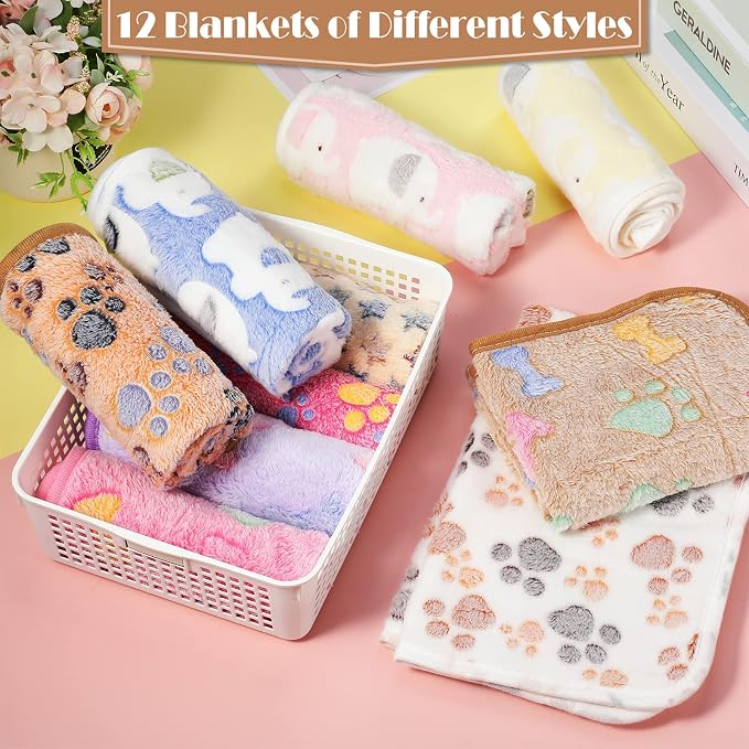 Tatuo 12 Pieces 16 x 24 Inch Dog Blanket Super Soft Warm Cat Sleep Mat Pet Kitten Doggy Fluffy Fleece Blankets with Cute Dog Paw Bone Star Elephant Patterns Printed Fluffy Blanket for Small Cat Puppy - Image 7