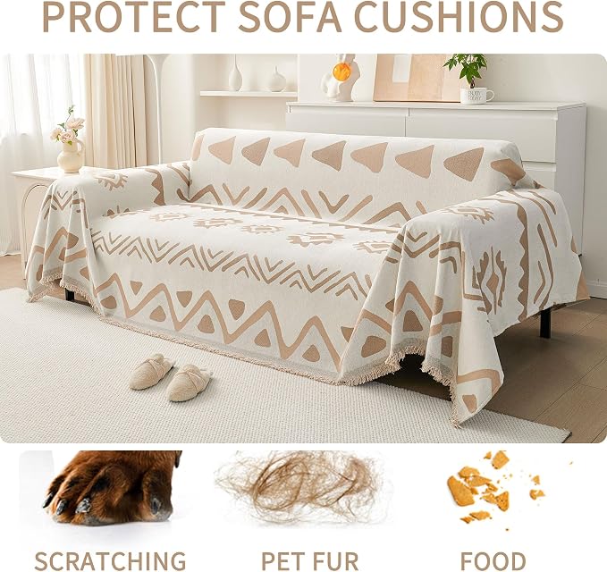 HAOMAIJIA Non Slip Couch Cover Sofa Covers for 3 Cushion Couch Washable sectional Couch Covers for Dogs pet Furniture Protector Couch Cover Blanket for Living Room (My-Khaki, 91"x134") - Image 6