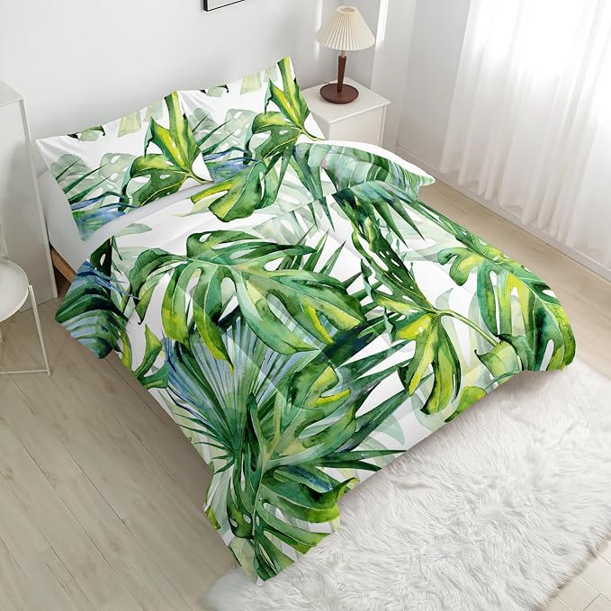 Nttopship Tropical Plants Comforter Sets，Bedding Set King Size for Kids,Green Plant Leaf Tie Dyeing Comforter Sets All Season 1 Comforter and 2 Pillowcases - Image 3