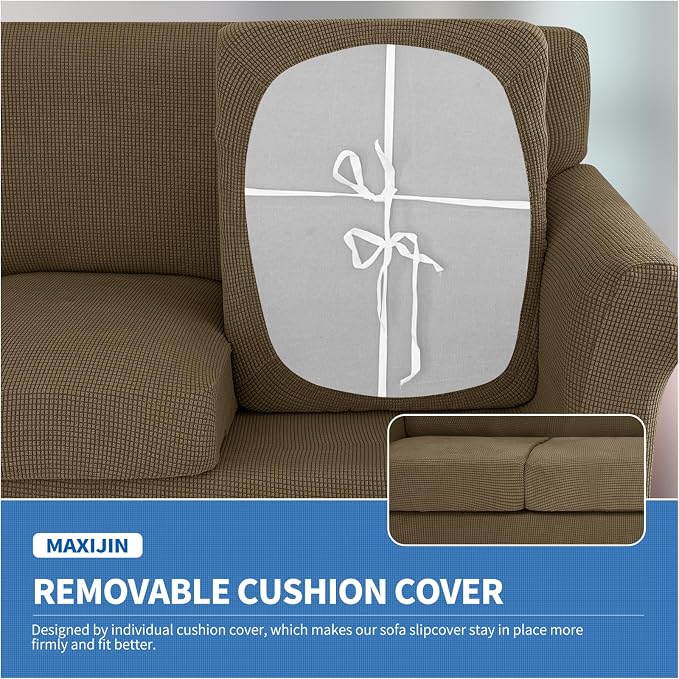 MAXIJIN 2 Piece Chair Slipcovers with Arms Super Stretch Chair Covers for Living Room Dogs Pet Proof Fitted Sofa Couch Protector Spandex Non Slip Armchair Slipcover Washable (Chair, Brown) - Image 4