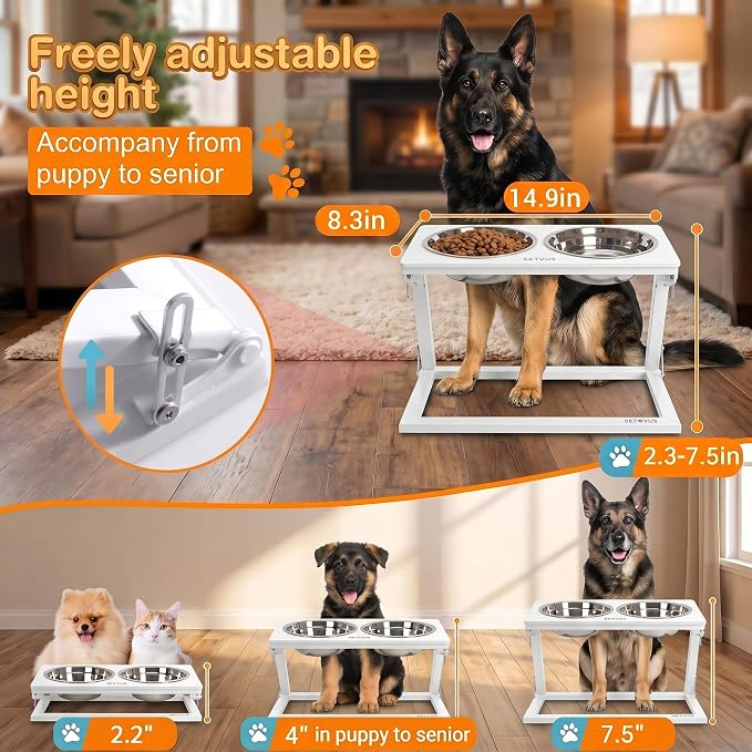 Elevated Dog Bowl, Adjustable Height and Tilt Angle Dog Bowl Stand | Precisely Adjust Height And Tilt Angle, Easy To Clean, Equipped With 2 Stainless Steel Food Bowls, Sturdy And Durable. - Image 5