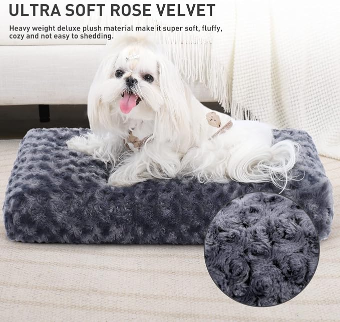 KSIIA Washable Dog Bed Deluxe Plush Dog Crate Beds Comfy Kennel Pad Anti-Slip Pet Sleeping Mat for Large, Jumbo, Medium, Small Dogs Breeds, 21" x 13", Dark Grey - Image 3