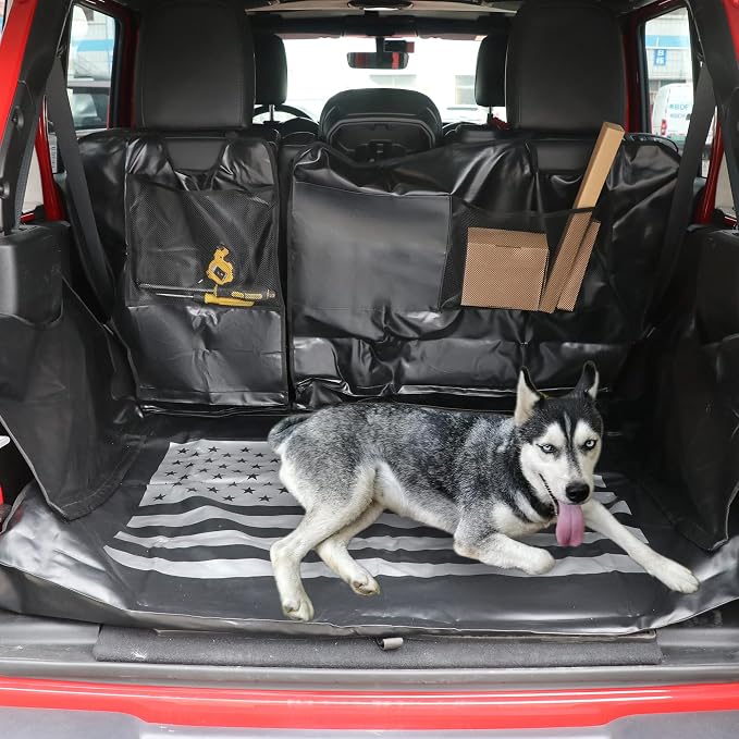 sukemichi Cargo Mat Dog Cargo Liner for 2007-2026 Jeep Wrangler 4 Door,Flag | Waterproof oxford material,For 2007-2026 Wrangler JK JL,Nonslip Washable Pet Seat Cover & Anti-Scratch Liner - Image 9