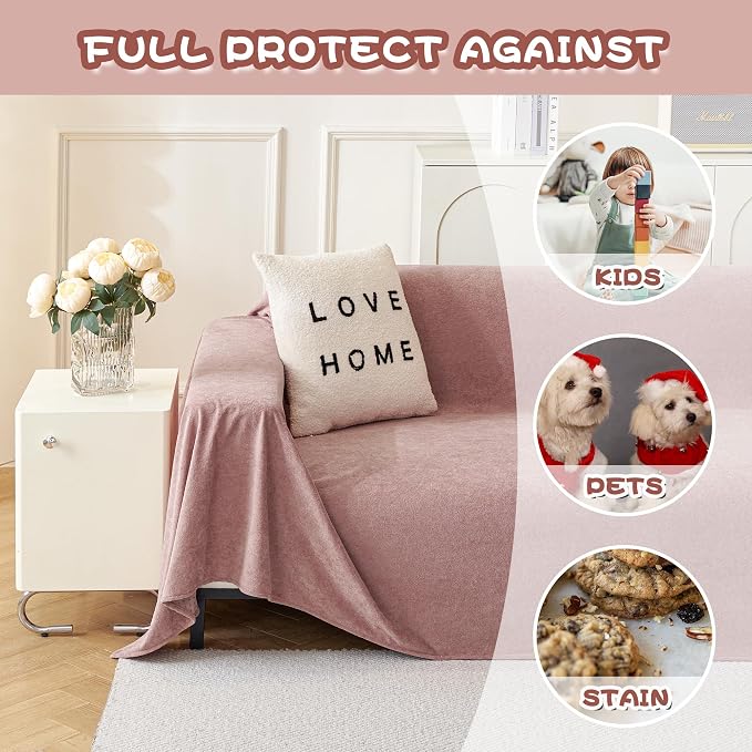 MYSKY HOME Pink Sofa Cover, Couch Covers for Sofa, Pet Couch Cover Reclining Couch Covers Loveseat Covers for 2 Cushion Couch Thick Durable Cushion Covers for Furniture Couch Cover, 71" x 102" - Image 3