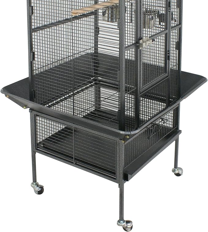 ZENY 61-inch Playtop Parrot Bird Cages, Wrought Iron Large Birdcage with Rolling Stand for Parakeet Cockatiels Quaker Conure Lovebird Finch Canary Small Medium Parrot Cage Birdcage (Black) - Image 7