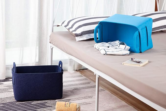 Minoisome Storage Basket Felt Storage Bin Collapsible& Convenient Box Organizer with Carry Handles for Office Bedroom Closet Babies Nursery Toys Laundry (Navy Blue, 13.8inch（L）×9.5inch（W）×8.3inch（H）) - Image 5