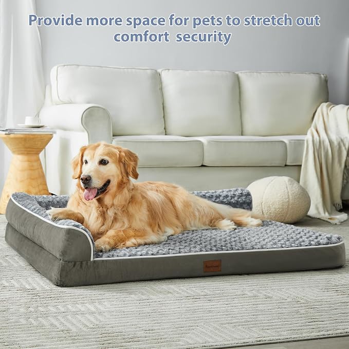 BFPETHOME Orthopedic Dog Bed for Large Size Senior Dogs with Washable Cover | 42x30 Inch. Egg Crate Foam Support, Waterproof Lining, Non-Slip Bottom, Comfy Sleeping Couch Bed for Big & Senior Dogs, Gray - Image 7