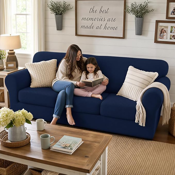 XINEAGE 2026 New 4 Pieces Couch Covers for 3 Cushion Couch Super Stretch Thick Soft Sofa Cover Anti Slip Sofa Slipcover Dogs Cats Furniture Protector (Navy Blue, 71"-91") - Image 3