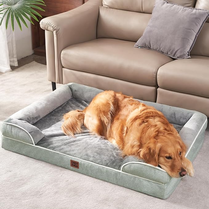 EHEYCIGA Orthopedic XXL Dog Bed, Waterproof Washable XL Big Pet Bed 48" | Non-Slip Bottom and Egg-Crate Memory Foam Extra Large Pet Couch Bed with Washable Removable Cover, Greyish Green - Image 8