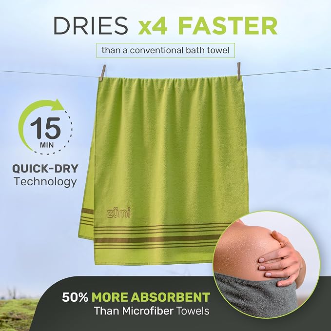 Zumi MINI 100% Cotton Camping Travel Towel - Small, Ultralight, Fast Drying, Highly Absorbent, Soft and Gentle on the Skin, Safe for the Planet (28" x 13" Green) - Image 5