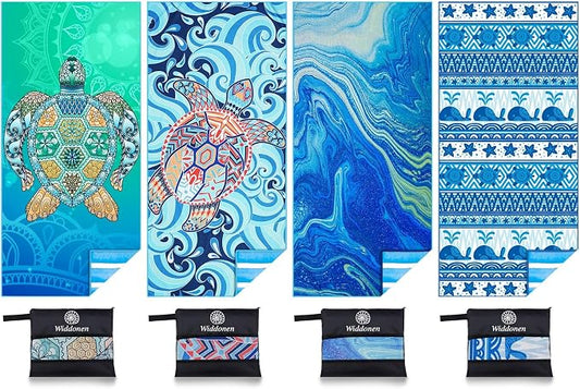 Widdonen Microfiber Beach Towel,Compact 4 Pack-71x32 Inch with Bag Travel | Extra Large,Lightweight,Thin,Sand Free,Quick Dry,Absorbent.Packable for Camping,Swim,Pool,Bath,Picnic,Cruise Essentials Gift by WIDDONEN