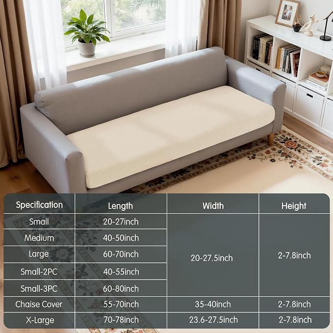Hokway Couch Cushion Covers, Stretch Sofa Cushion Covers, Washable Replacement Sofa Seater Slipcovers, Reversible Furniture Protector for Dogs(Creamwhite, X-Large) - Image 2