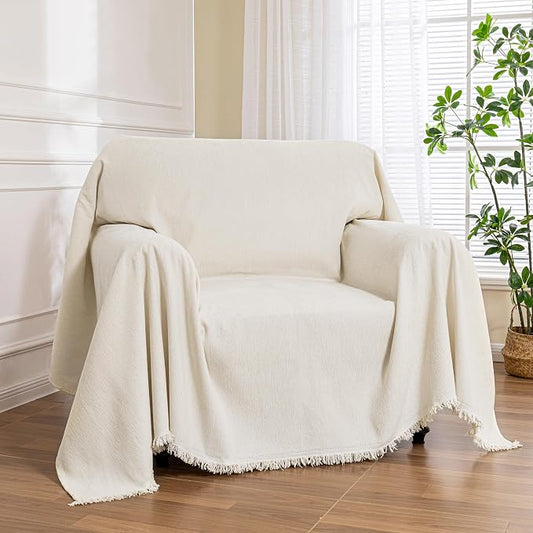 MEETSKY Oversized Chair Cover Washable Armchair Sofa Cover for Dog, Couch Protector for Sofa Single Cover, Small Couch Cover Sofa Throw Cover with Tassel, 71" x 91", Beige by MEETSKY