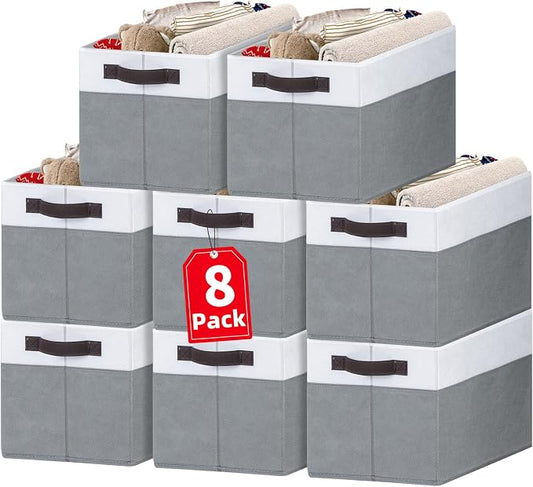 Criusia Large Storage Baskets 8 Pack Versatile Fabric Storage Bins for Closet Cabinet Wardrobe Nursery Pantry | Nursery Organizer Bins for Baby Diaper Toys Clothes | Housewarming Mothers Day Gift by Criusia