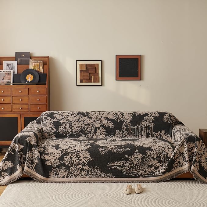 French Country Couch Cover for 3 Cushion Sofa, Vintage Cottage Reversible Couch Cover Sectional L Shape, Farmhouse Home Decor Chenille Non Slip Washable Large Couch Protector for Dogs 71"x118" - Image 3