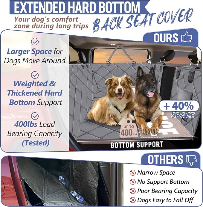 Back Seat Extender for Dogs Truck-Large Space, Hard Bottom Dog Pet Seat Cover Back Seat, Waterproof Dog Hammock for Crew Cab Trucks F150, RAM1500, Sierra, Tundra, Silverado, Grey - Image 2